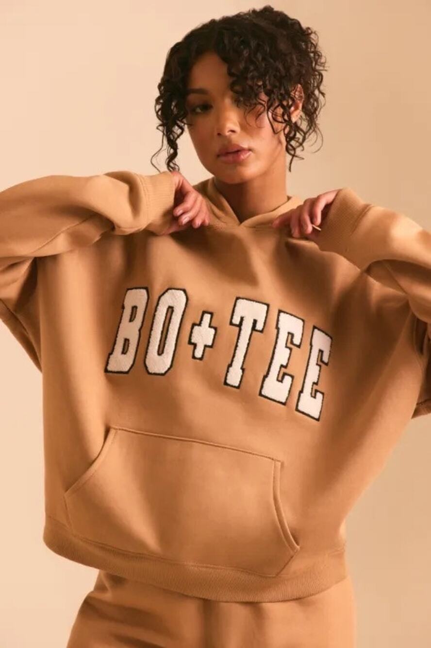 Bo+Tee Size XL Macchiato Brown Oversized Logo Hoodie
